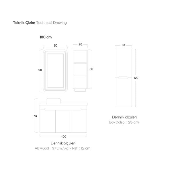 Shower  Serin 100 cm Hazar-Sahra Banyo Dolabı