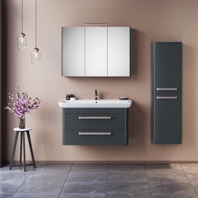 Orka Rose 80 cm Parlak Gri Banyo Dolabı