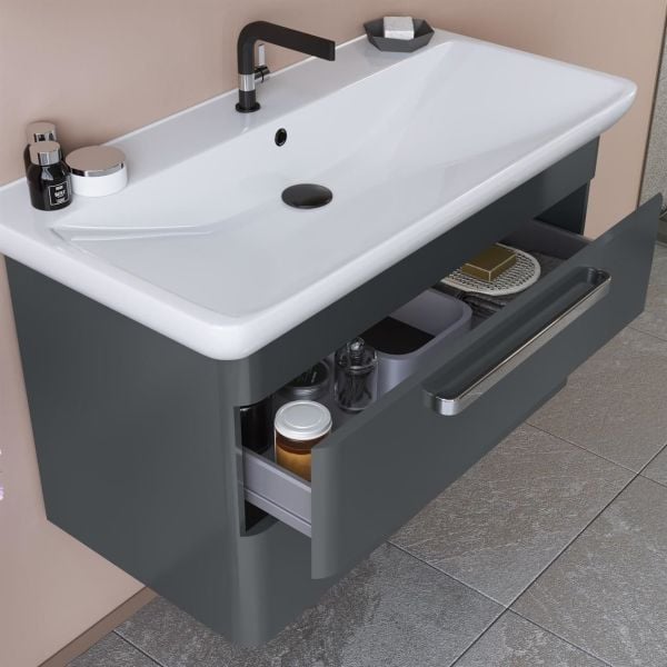 Orka Rose 80 cm Parlak Gri Banyo Dolabı