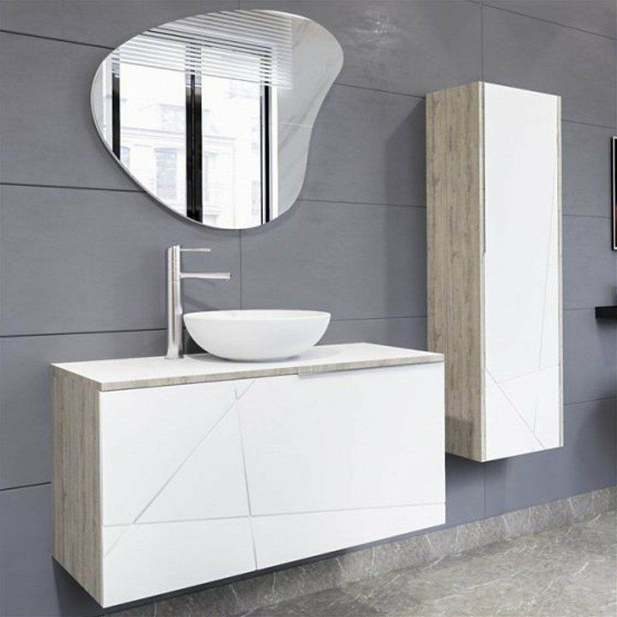 Aquanil Crossy 100 cm Banyo Dolabı Rustik Beyaz