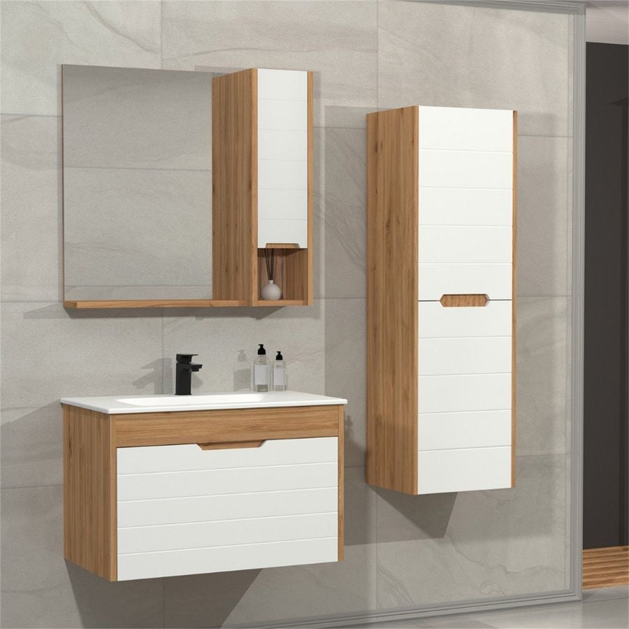 Aquanil Cento 85 cm Banyo Dolabı Beyzade Beyaz Boy Dolaplı