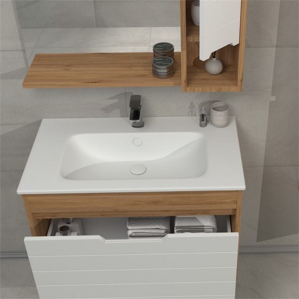 Aquanil Cento 85 cm  Banyo Dolabı Beyzade Beyaz Boy Dolaplı