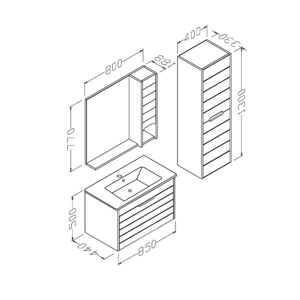 Aquanil Cento 85 cm  Banyo Dolabı Beyzade Beyaz Boy Dolaplı
