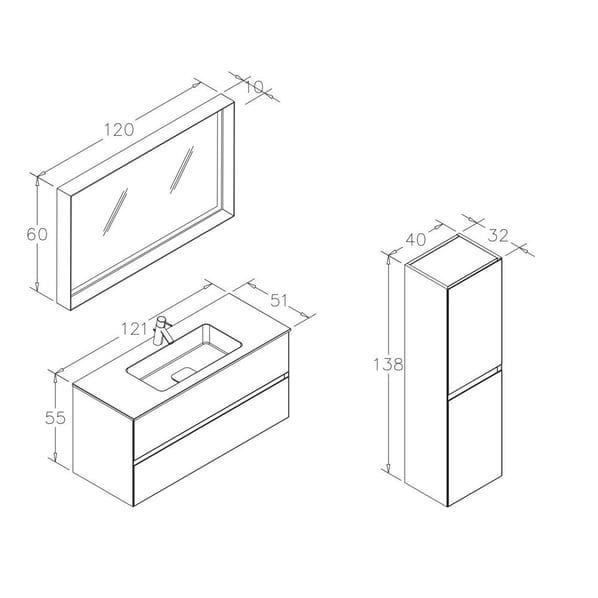 Orka Moonlight 120 cm Mat Vizon Banyo Dolabı