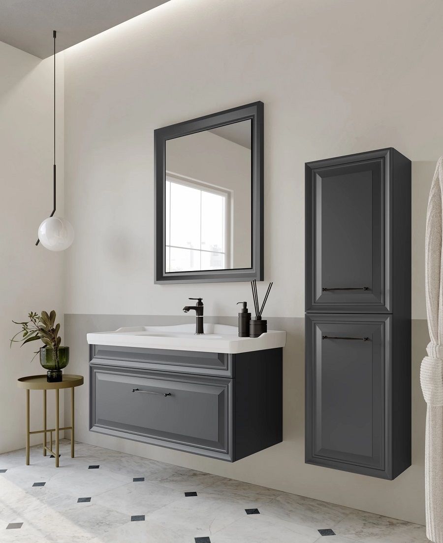 Orka Desıgn 105 cm Mat Antrasit Banyo Dolabı