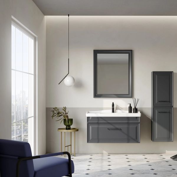 Orka Desıgn 105 cm Mat Antrasit Banyo Dolabı