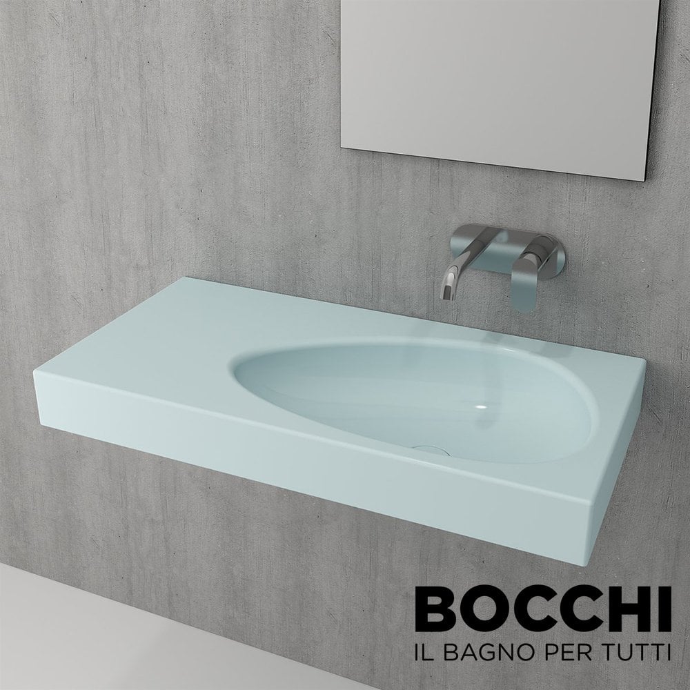 BOCCHI Etna Etajerli Lavabo, 90 cm Mat Buz Mavisi