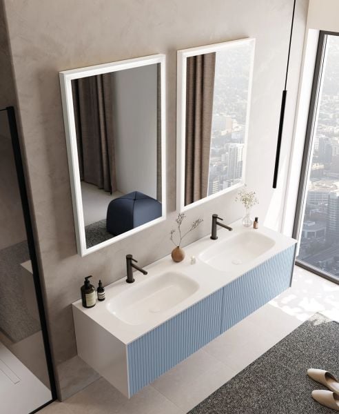 Orka Cube 160 cm Mat Açık Mavi Banyo Dolabı