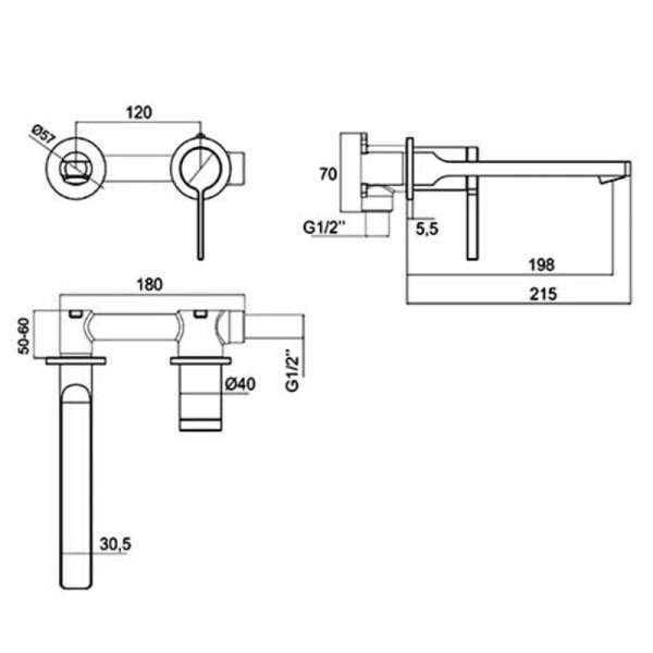 NEWARC Bold Siyah Ankastre Lavabo Bataryası