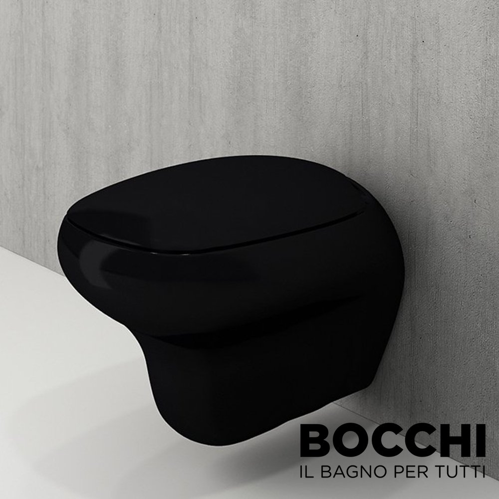 BOCCHI Fenice Asma Klozet, Parlak Siyah Klozet Kapağı Dahil
