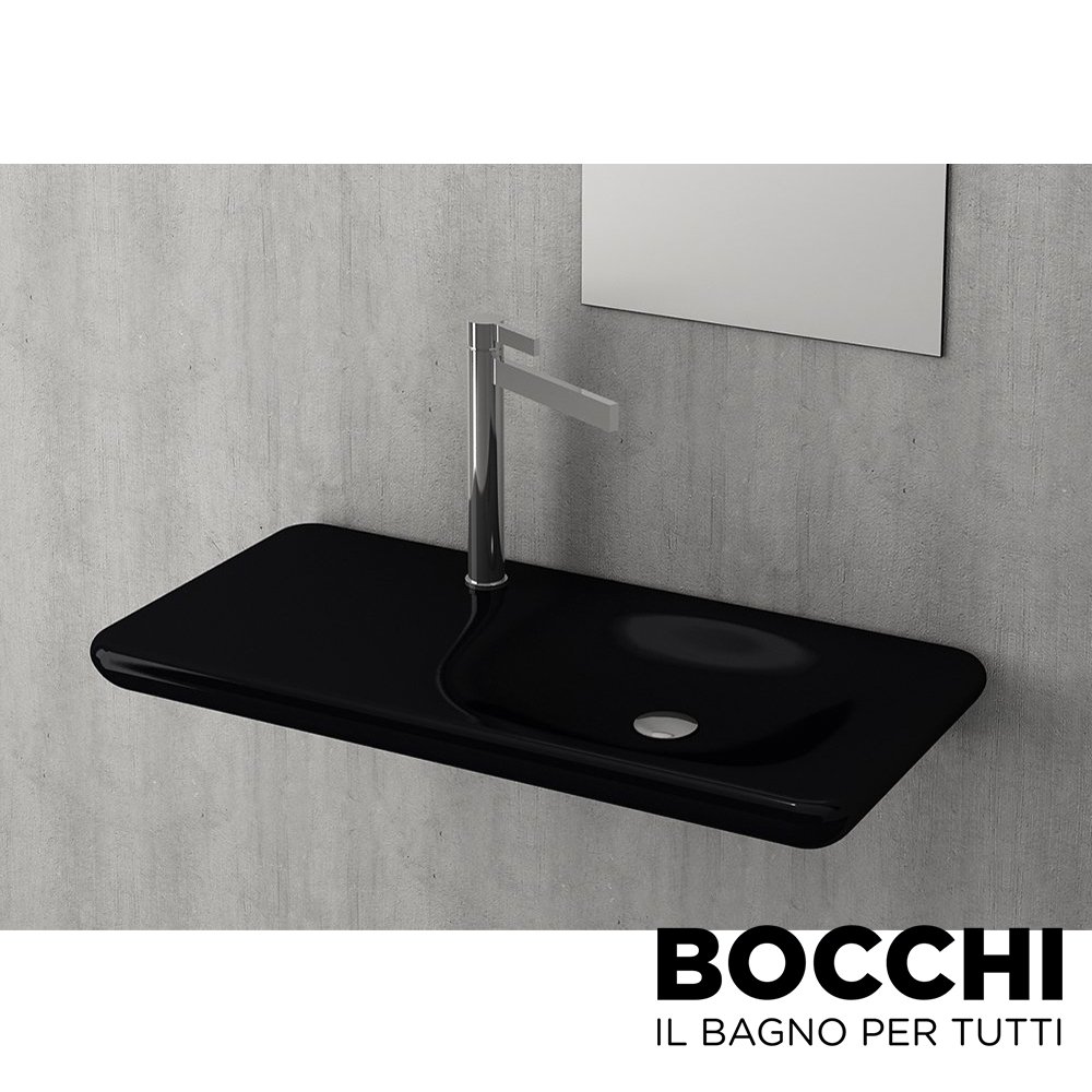 BOCCHI Fenice Etajerli Lavabo, 90 cm, Parlak Siyah