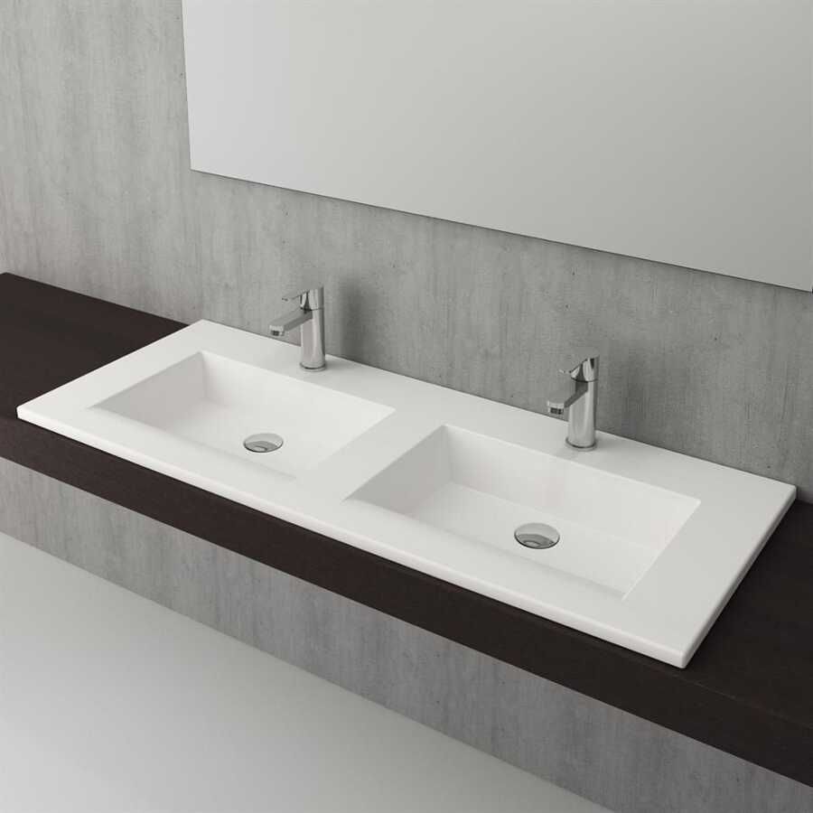 BOCCHI Milano Çift Gözlü Lavabo 120 cm (Parlak Beyaz)