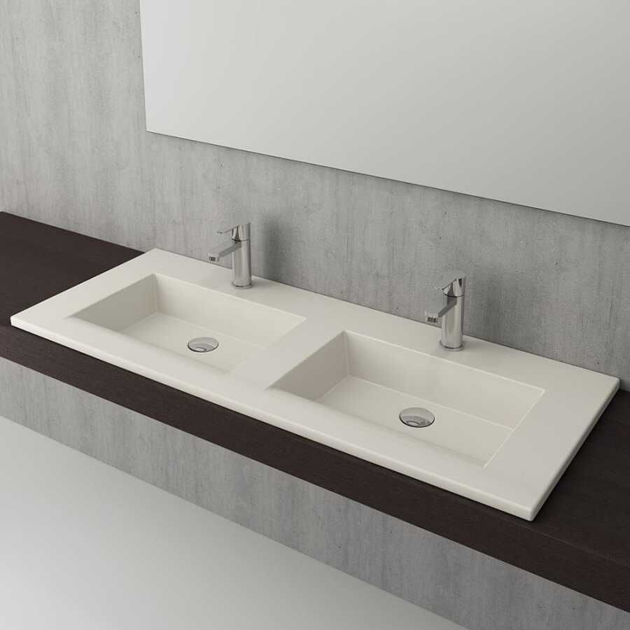 BOCCHI Milano Çift Gözlü Lavabo 120 cm (Parlak Bisküvi)