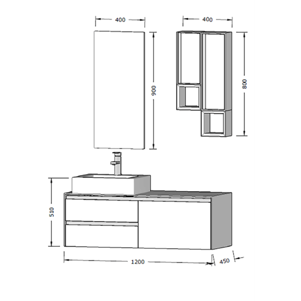 Bagnora Sharp Beyaz 120 cm Mdf Banyo Dolabı