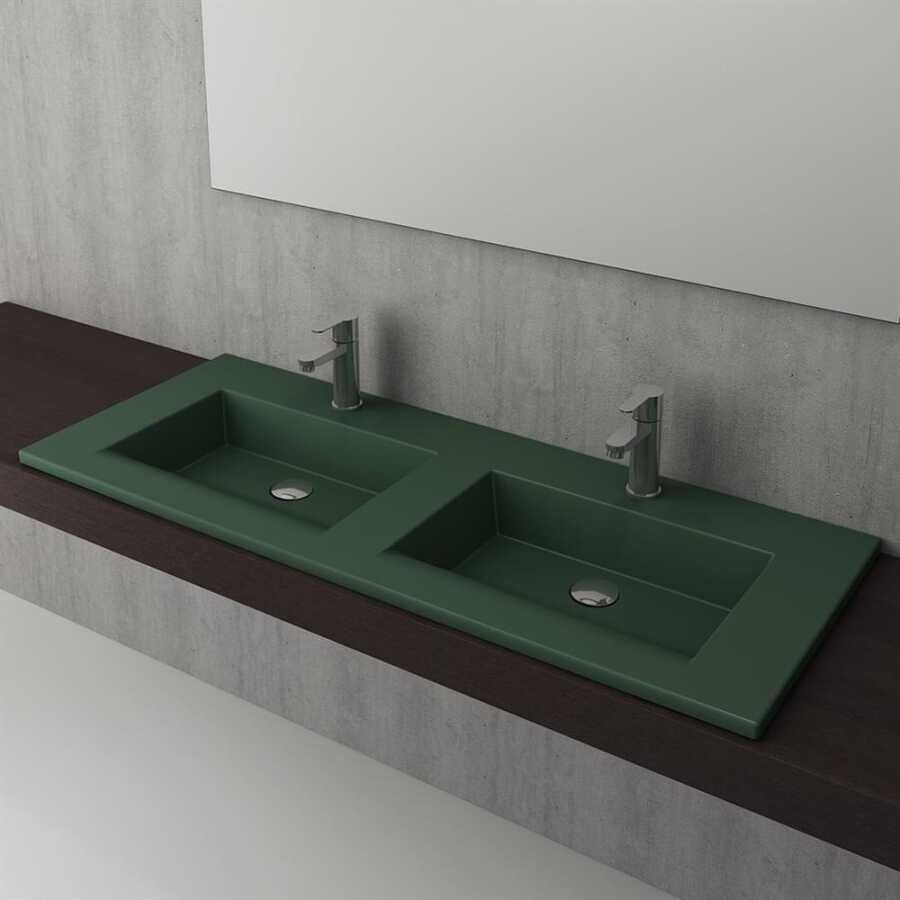 BOCCHI Milano Çift Gözlü Lavabo 120 cm (Mat Yeşil)