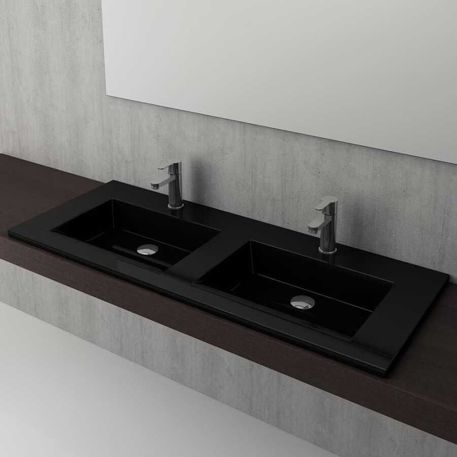 BOCCHI Milano Çift Gözlü Lavabo 120 cm (Parlak Siyah)