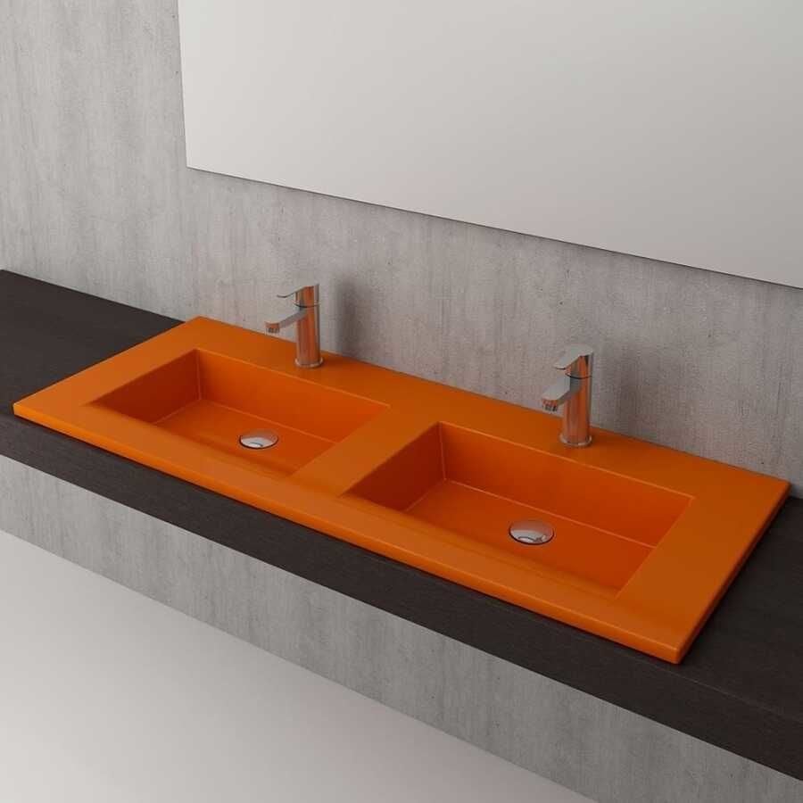 BOCCHI Milano Çift Gözlü Lavabo 120 cm (Parlak Turuncu)