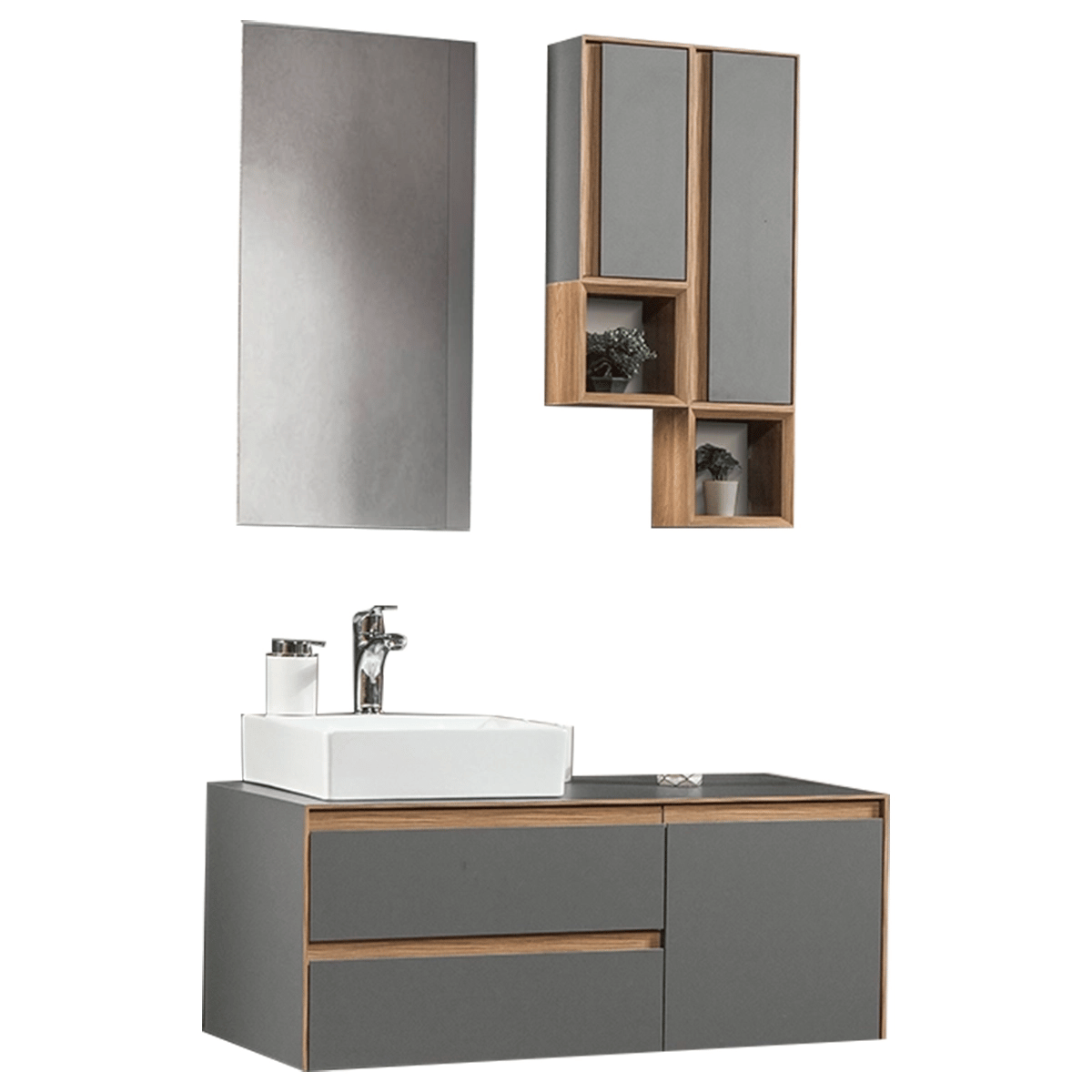 Bagnora Sharp Stone Gri 100 cm Mdf Banyo Dolabı