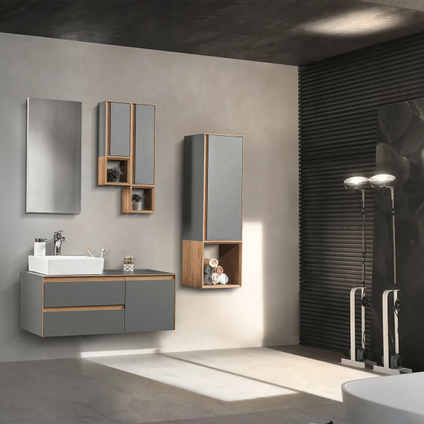 Bagnora Sharp Stone Gri 100 cm Mdf Banyo Dolabı