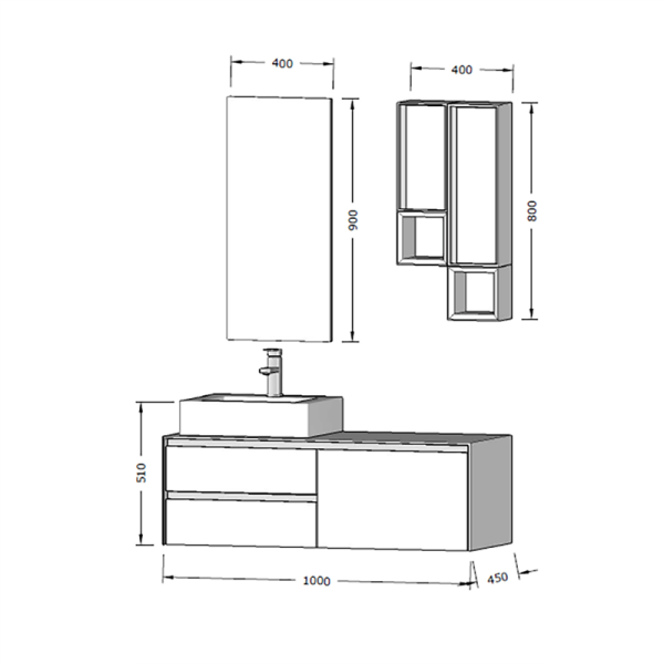 Bagnora Sharp Stone Gri 100 cm Mdf Banyo Dolabı
