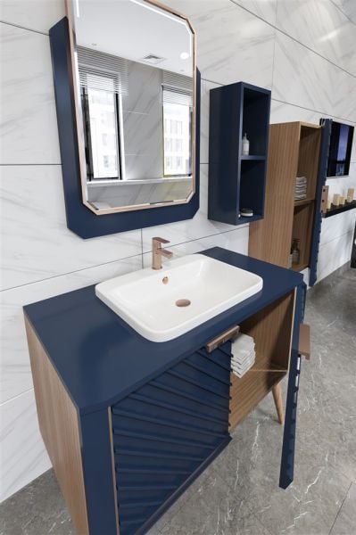 Aquanil Migella 100 cm  Banyo Dolabı Lacivert-Meşe