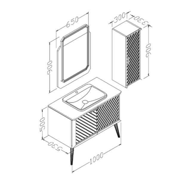 Aquanil Migella 100 cm  Banyo Dolabı Lacivert-Meşe