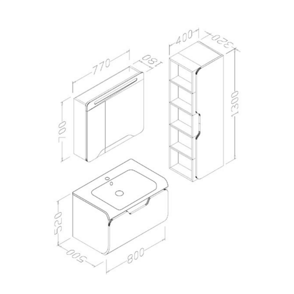 Aquanil Tales 80 cm  Banyo Dolabı Dorado-Beyaz