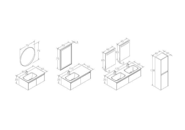 Orka Lisbon 132 cm Mat Beyaz Banyo Dolabı