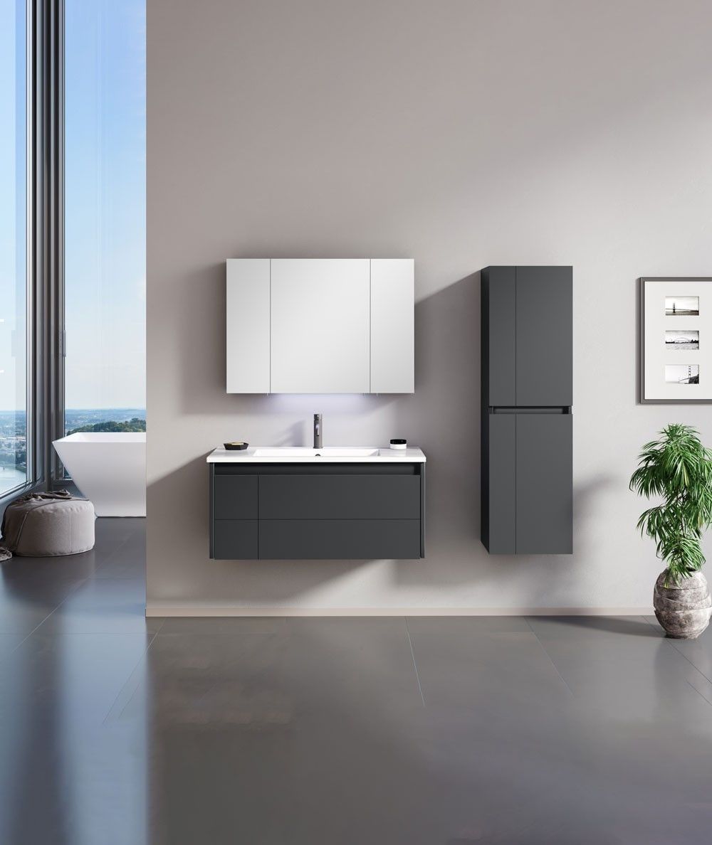 Orka Likya 100 cm Mat Antrasit Banyo Dolabı