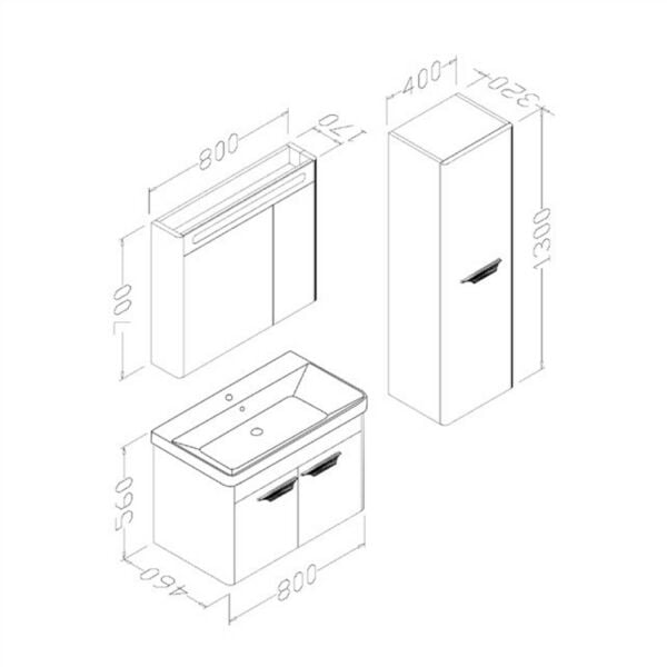 Aquanil Mauna 80 cm  Banyo Dolabı Antrasit