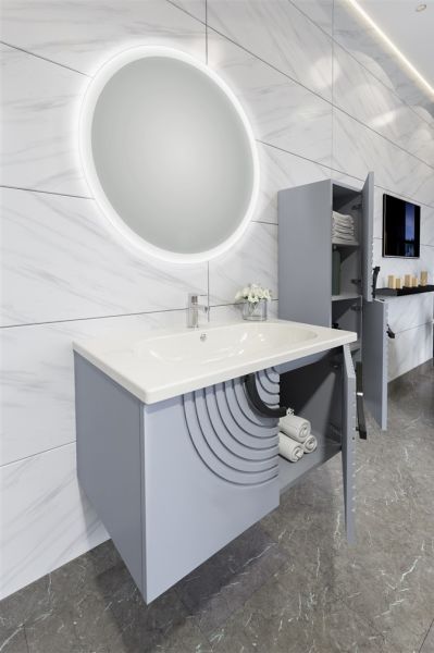 Aquanil Oriz 80 cm  Banyo Dolabı Gri