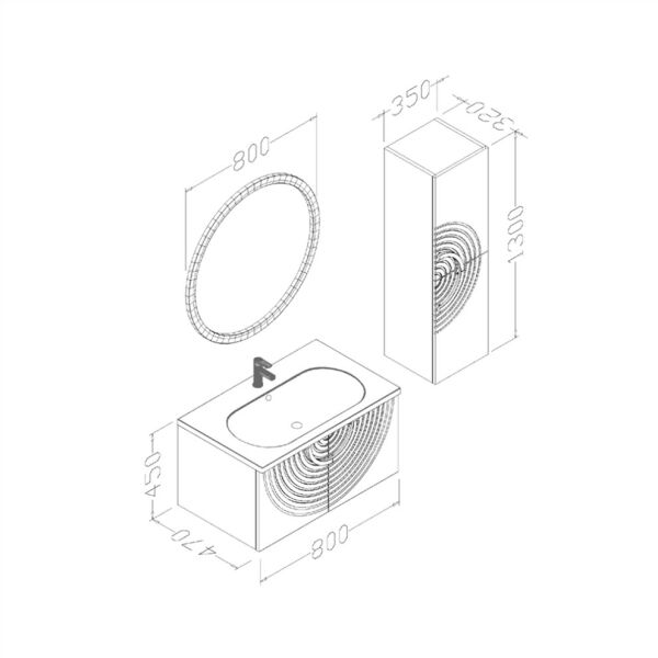 Aquanil Oriz 80 cm  Banyo Dolabı Gri