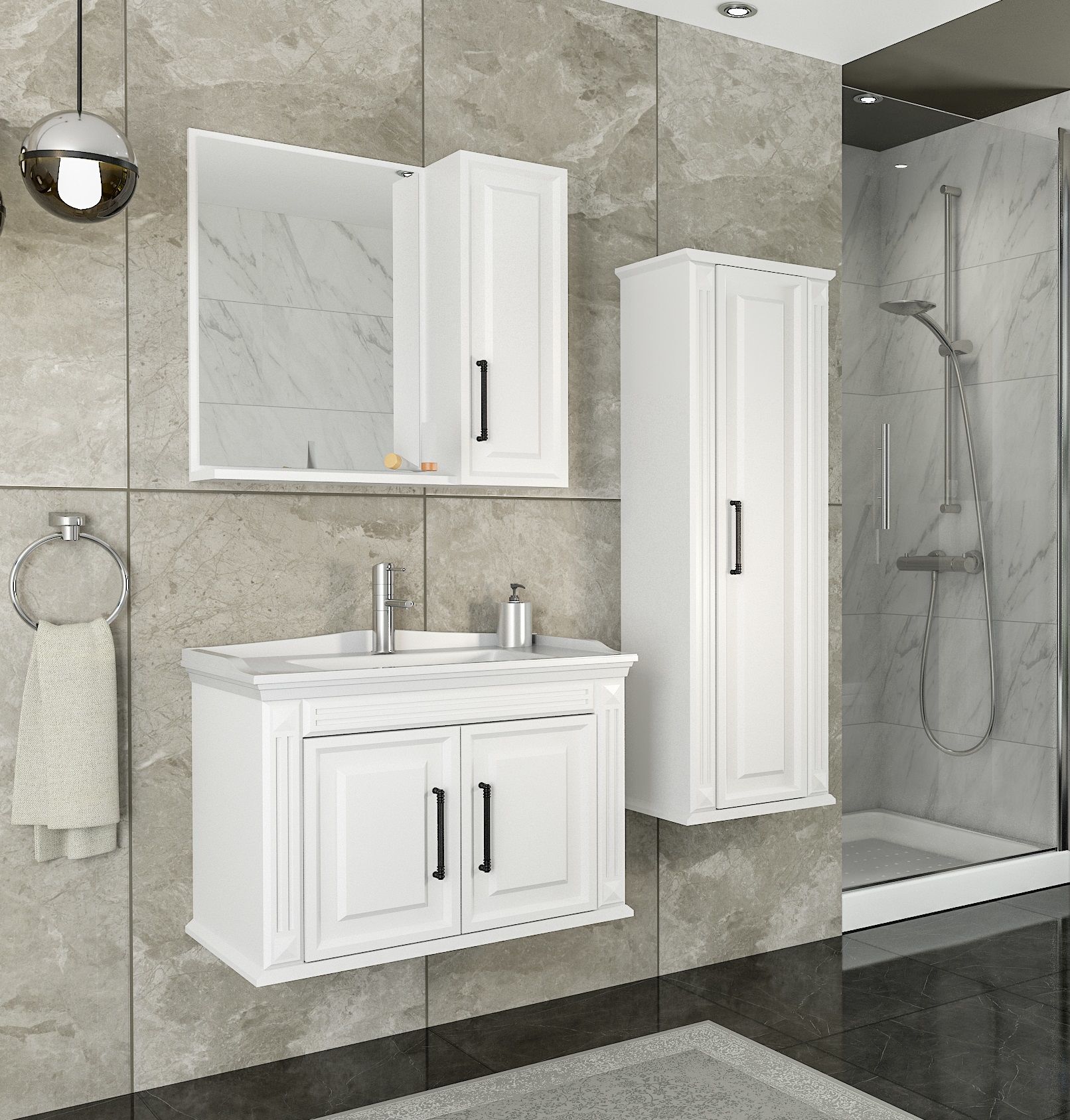 Aquanil Milano 80 cm Beyaz Banyo Dolabı
