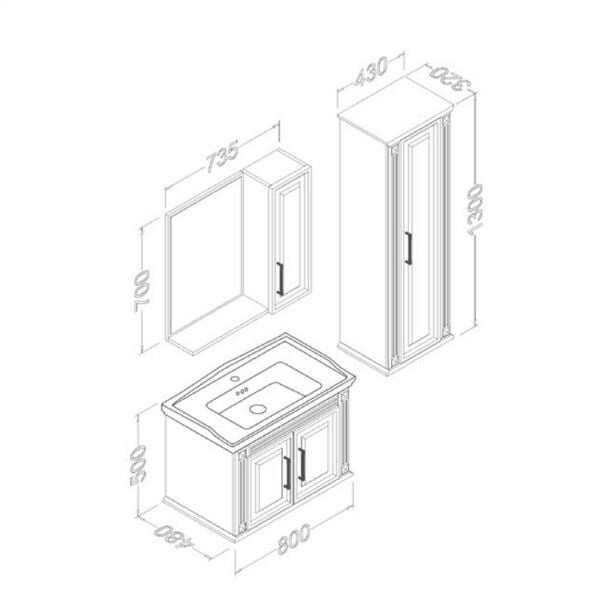 Aquanil Milano 80 cm Beyaz Banyo Dolabı