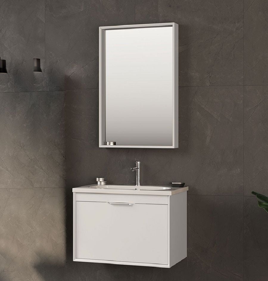 Orka Clay 65 cm Beyaz Tek Çekmeceli Banyo Dolabı