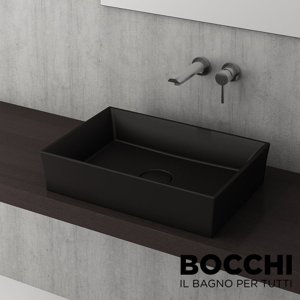 BOCCHI Vessel Dikdörtgen Tezgah Üstü Lavabo, 55 cm Mat Siyah