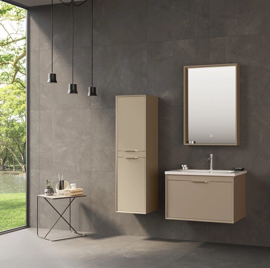 Orka Clay 80 cm Sahra Tek Çekmeceli Banyo Dolabı