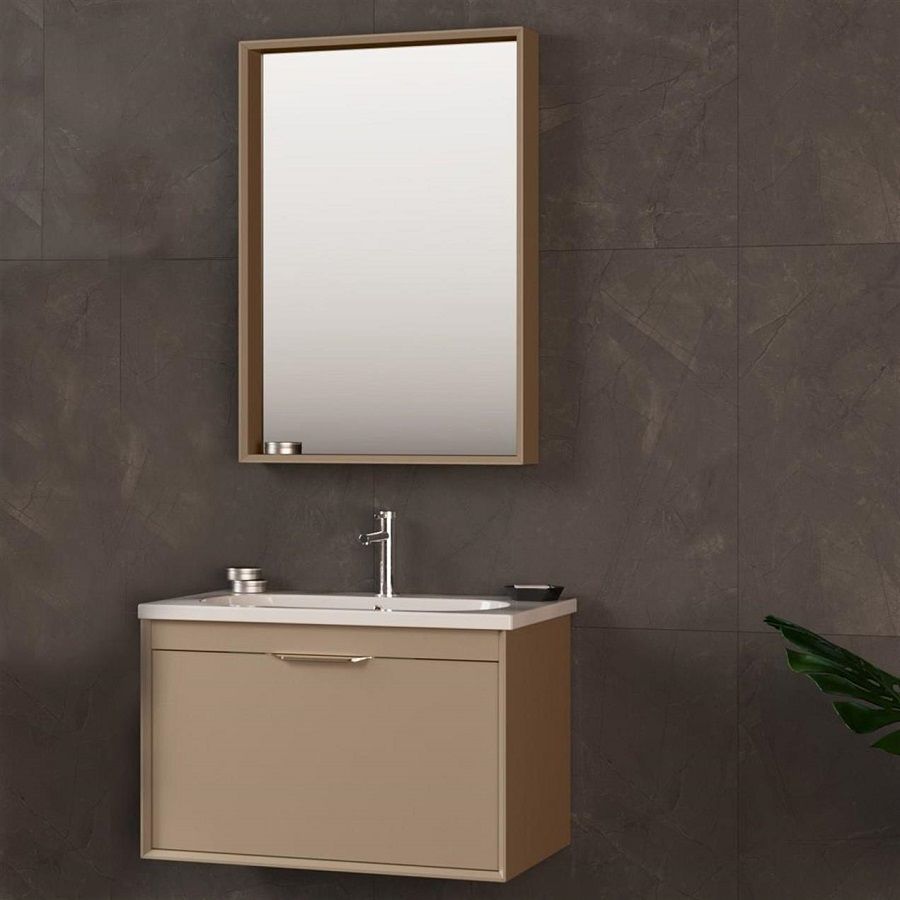 Orka Clay 65 cm Sahra Tek Çekmeceli Banyo Dolabı