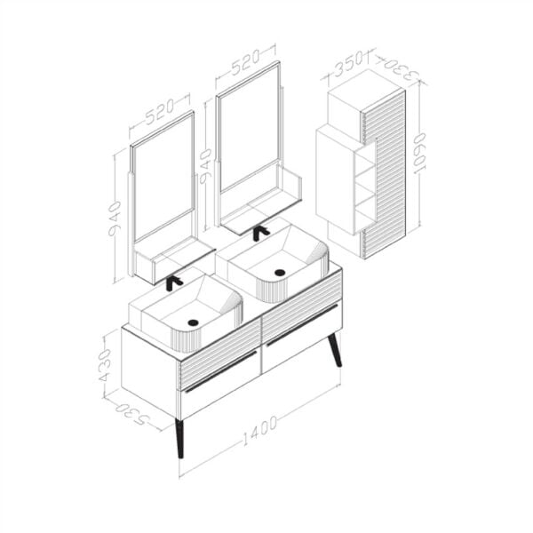 Aquanil Pareja 140 cm Antrasit-Meşe Banyo Dolabı