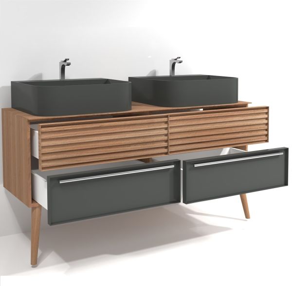 Aquanil Pareja 140 cm Antrasit-Meşe Banyo Dolabı