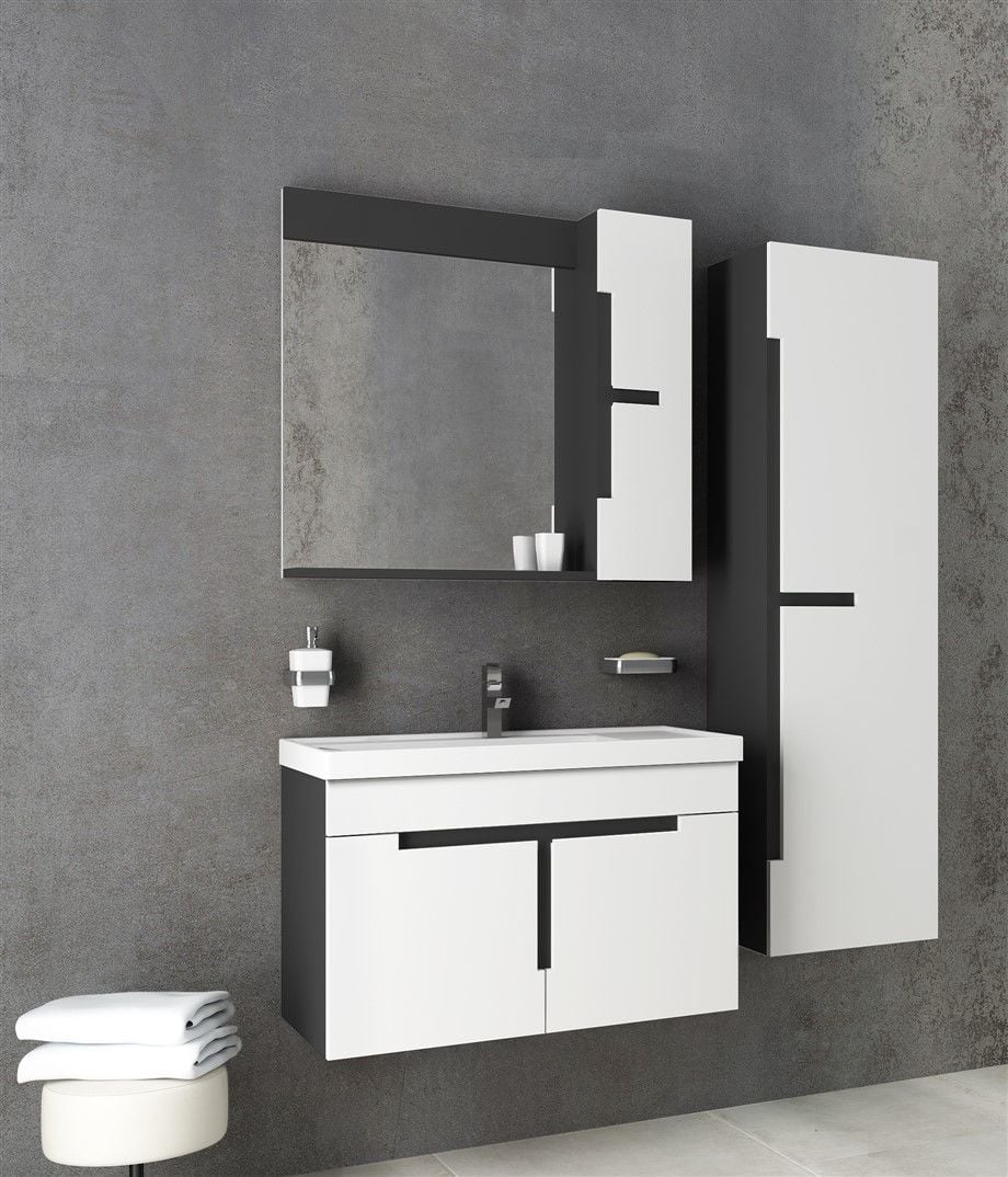 Aquanil Tempo 60 cm Beyaz-Antrasit Banyo Dolabı