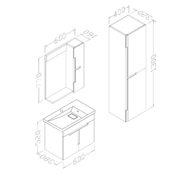 Aquanil Tempo 60 cm Beyaz-Antrasit Banyo Dolabı