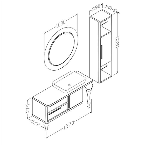 Aquanil Prestige 140 cm Siyah Banyo Dolabı