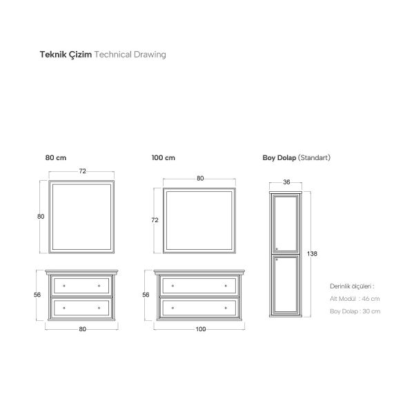 Shower Art Deco 80 cm Beyaz Banyo Dolabı