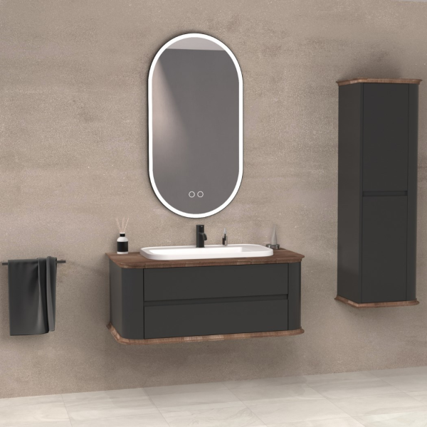 Aquanil Pier 100 cm Banyo Dolabı Antrasit-Kayın