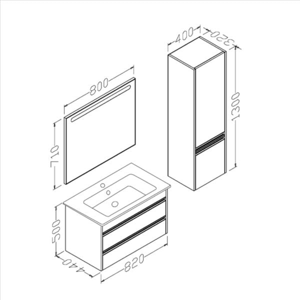 Aquanil Levante 85 cm Kaman-Ceviz Banyo Dolabı