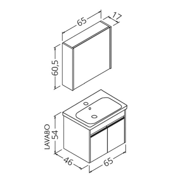Aquanil  Aden 65 cm Antrasit Beyaz Banyo Dolabı
