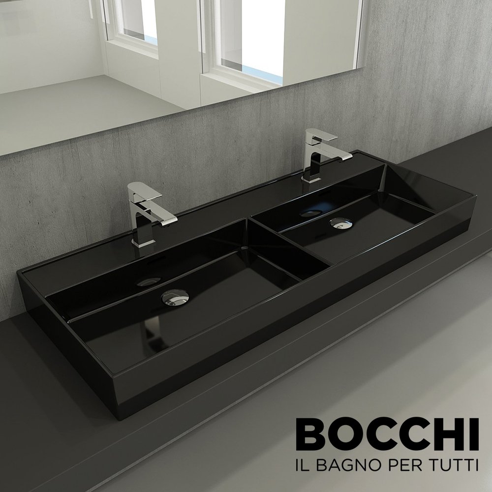 BOCCHI Milano Çift Gözlü Lavabo 120 cm Parlak Siyah