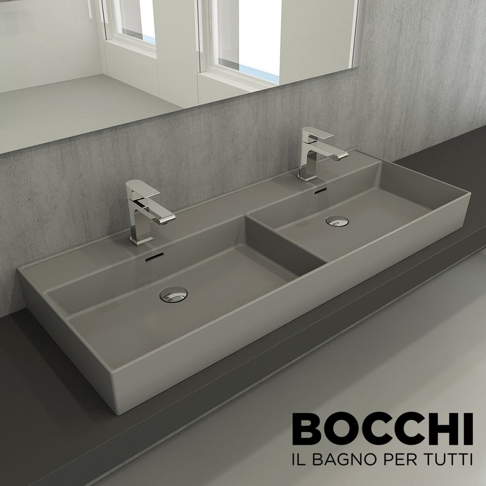 BOCCHI Milano Çift Gözlü Lavabo 120 cm Mat Gri