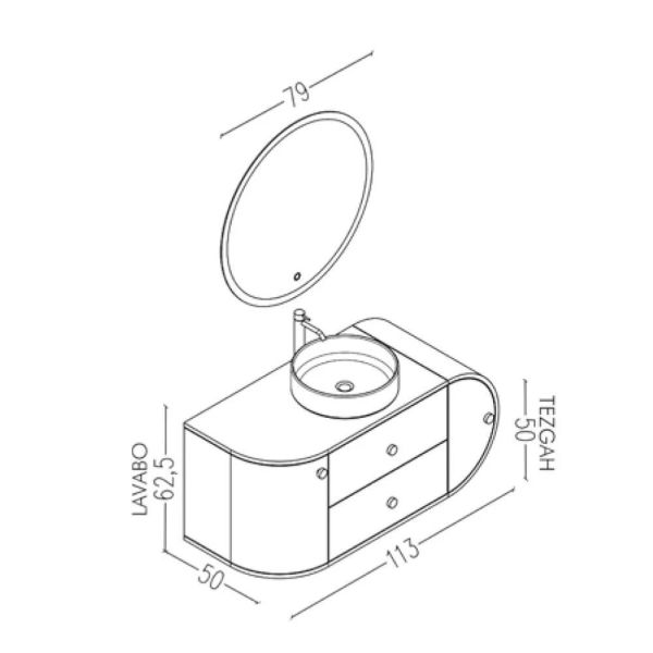 Aquanil  Fantasia 115 cm Beyaz Siyah Lavabolu Banyo Dolabı